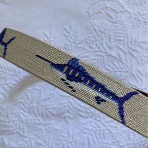 Smathers & Branson hand stitched needlepoint belt swordfish size 38